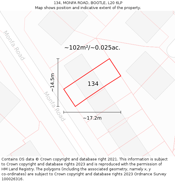 134, MONFA ROAD, BOOTLE, L20 6LP: Plot and title map