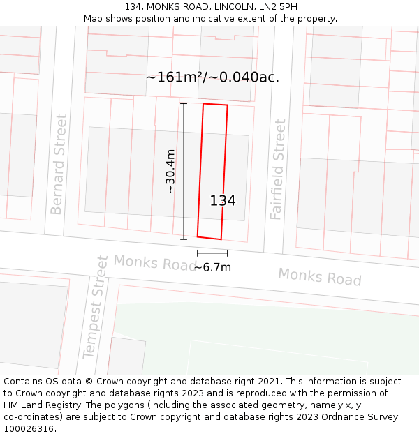134, MONKS ROAD, LINCOLN, LN2 5PH: Plot and title map