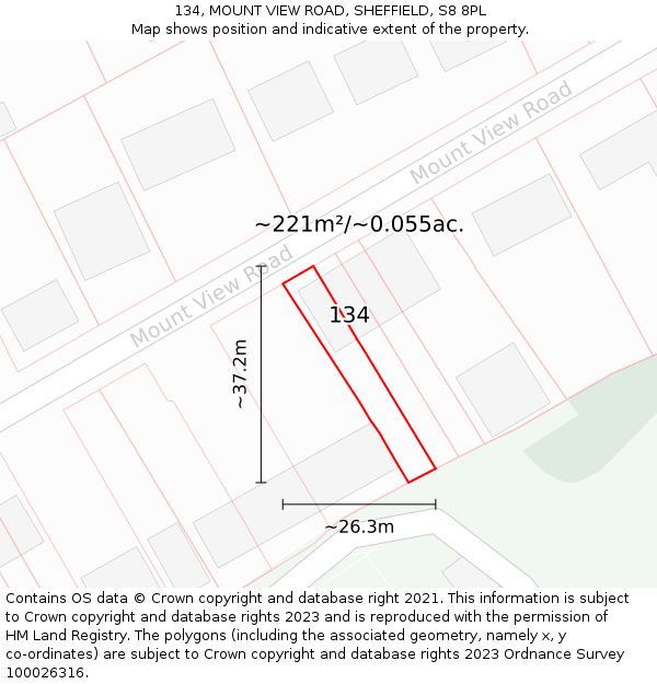 134, MOUNT VIEW ROAD, SHEFFIELD, S8 8PL: Plot and title map