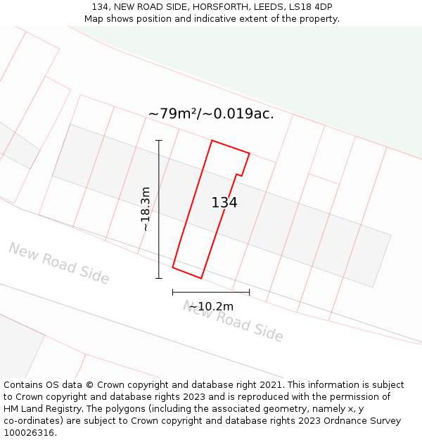 134, NEW ROAD SIDE, HORSFORTH, LEEDS, LS18 4DP: Plot and title map