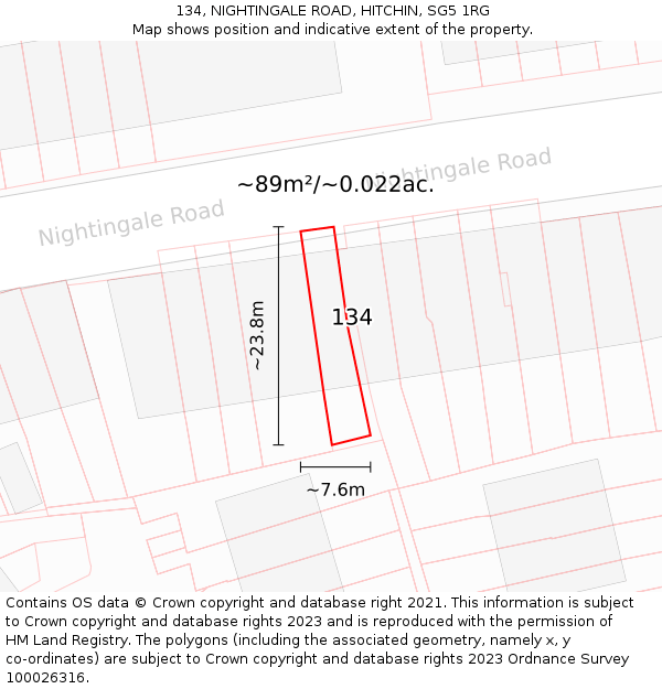 134, NIGHTINGALE ROAD, HITCHIN, SG5 1RG: Plot and title map