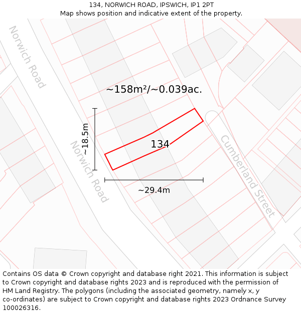 134, NORWICH ROAD, IPSWICH, IP1 2PT: Plot and title map