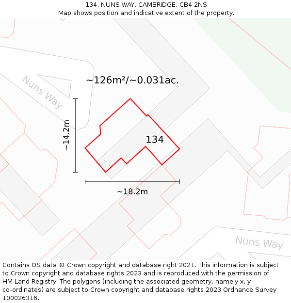 134, NUNS WAY, CAMBRIDGE, CB4 2NS: Plot and title map