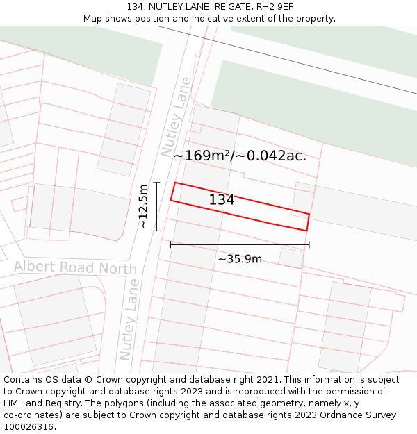 134, NUTLEY LANE, REIGATE, RH2 9EF: Plot and title map
