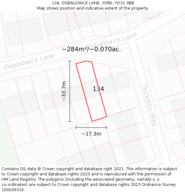134, OSBALDWICK LANE, YORK, YO10 3BB: Plot and title map