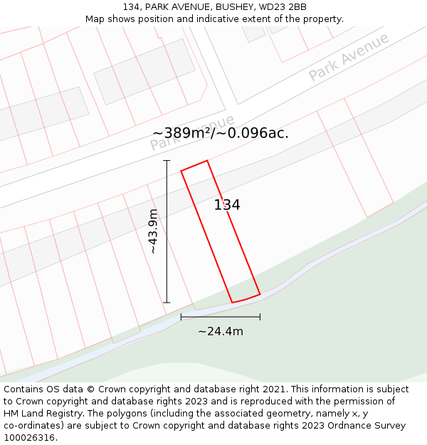 134, PARK AVENUE, BUSHEY, WD23 2BB: Plot and title map