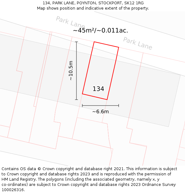 134, PARK LANE, POYNTON, STOCKPORT, SK12 1RG: Plot and title map