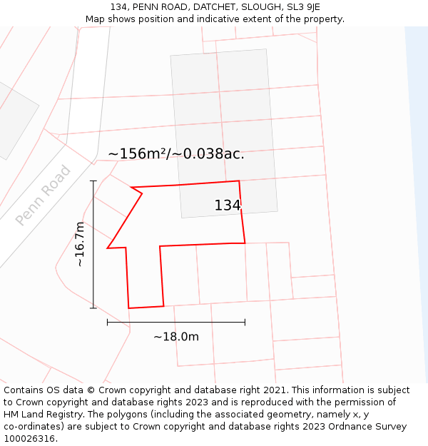 134, PENN ROAD, DATCHET, SLOUGH, SL3 9JE: Plot and title map