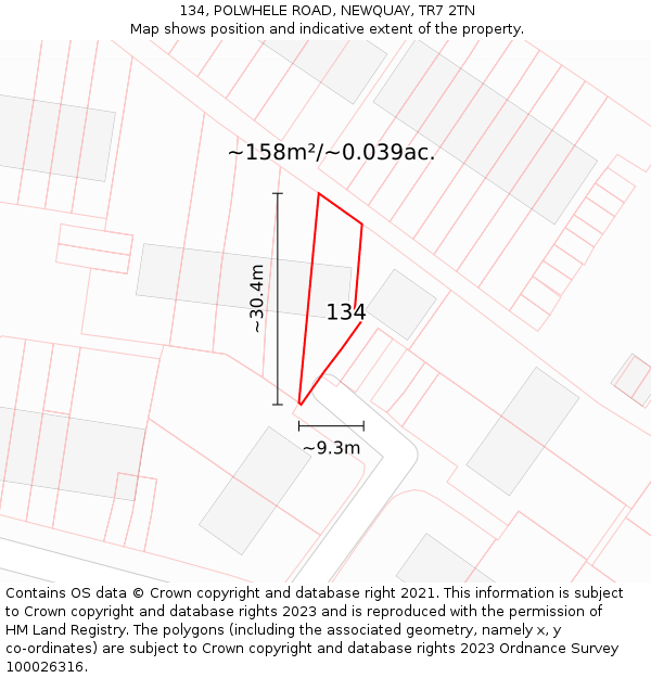 134, POLWHELE ROAD, NEWQUAY, TR7 2TN: Plot and title map