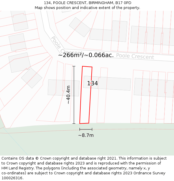 134, POOLE CRESCENT, BIRMINGHAM, B17 0PD: Plot and title map