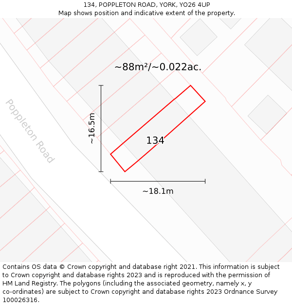 134, POPPLETON ROAD, YORK, YO26 4UP: Plot and title map