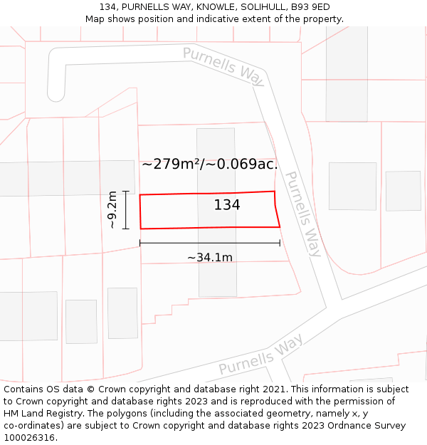134, PURNELLS WAY, KNOWLE, SOLIHULL, B93 9ED: Plot and title map
