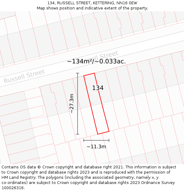 134, RUSSELL STREET, KETTERING, NN16 0EW: Plot and title map