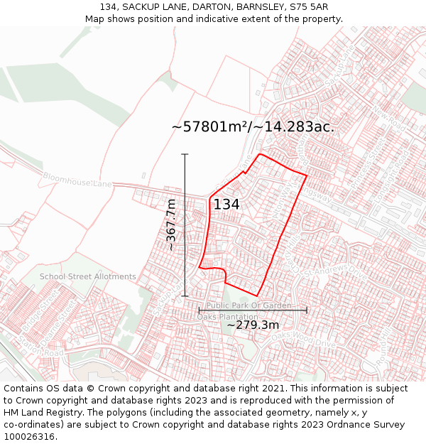 134, SACKUP LANE, DARTON, BARNSLEY, S75 5AR: Plot and title map