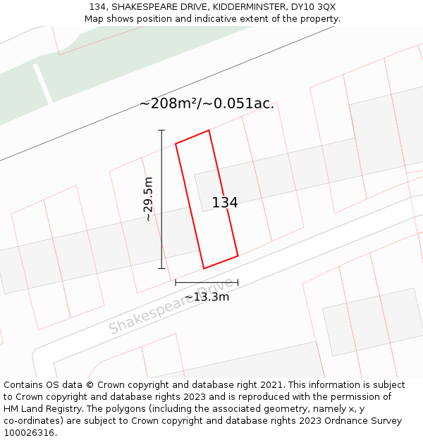 134, SHAKESPEARE DRIVE, KIDDERMINSTER, DY10 3QX: Plot and title map