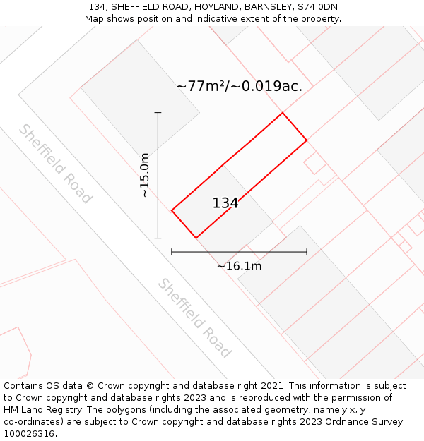 134, SHEFFIELD ROAD, HOYLAND, BARNSLEY, S74 0DN: Plot and title map