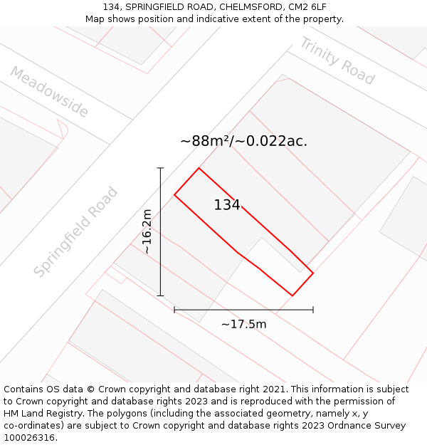 134, SPRINGFIELD ROAD, CHELMSFORD, CM2 6LF: Plot and title map