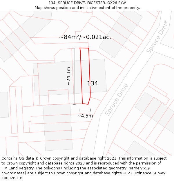 134, SPRUCE DRIVE, BICESTER, OX26 3YW: Plot and title map