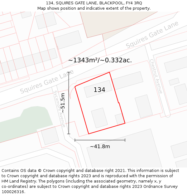 134, SQUIRES GATE LANE, BLACKPOOL, FY4 3RQ: Plot and title map