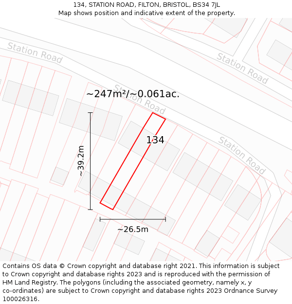 134, STATION ROAD, FILTON, BRISTOL, BS34 7JL: Plot and title map
