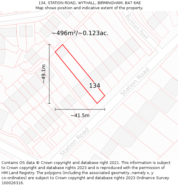 134, STATION ROAD, WYTHALL, BIRMINGHAM, B47 6AE: Plot and title map