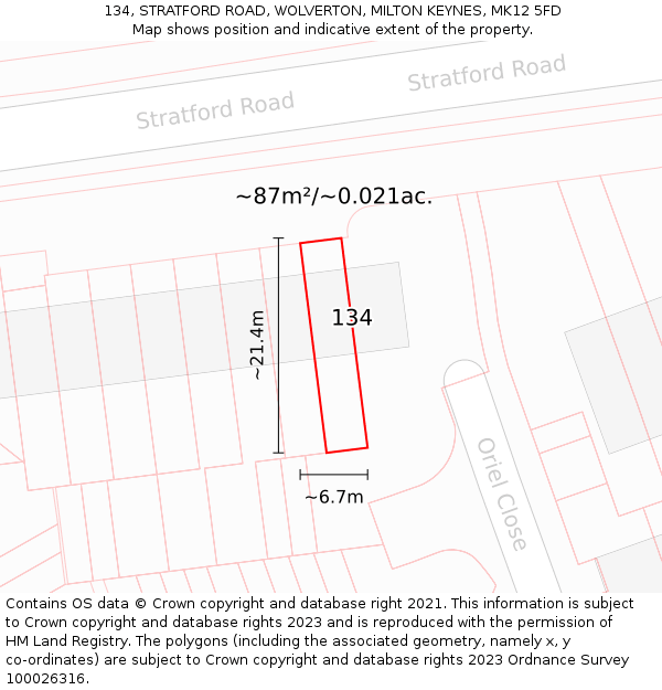 134, STRATFORD ROAD, WOLVERTON, MILTON KEYNES, MK12 5FD: Plot and title map