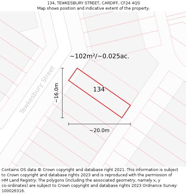 134, TEWKESBURY STREET, CARDIFF, CF24 4QS: Plot and title map
