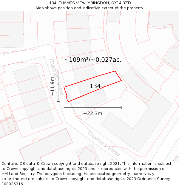 134, THAMES VIEW, ABINGDON, OX14 3ZD: Plot and title map