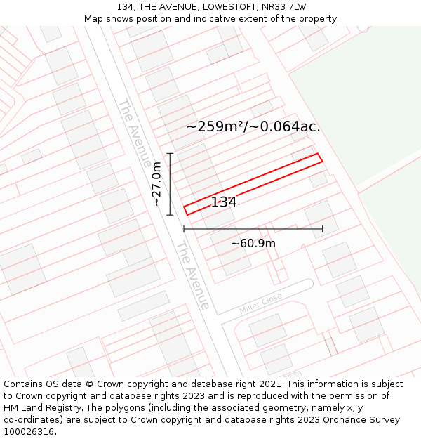 134, THE AVENUE, LOWESTOFT, NR33 7LW: Plot and title map