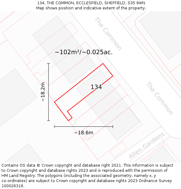 134, THE COMMON, ECCLESFIELD, SHEFFIELD, S35 9WN: Plot and title map
