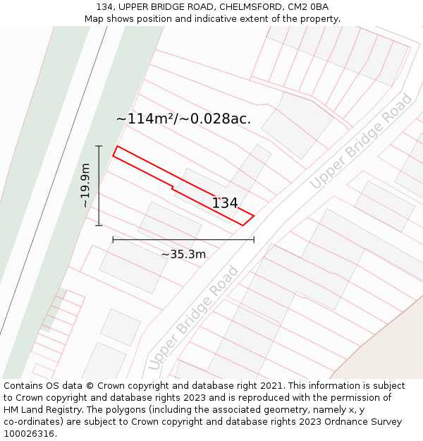 134, UPPER BRIDGE ROAD, CHELMSFORD, CM2 0BA: Plot and title map