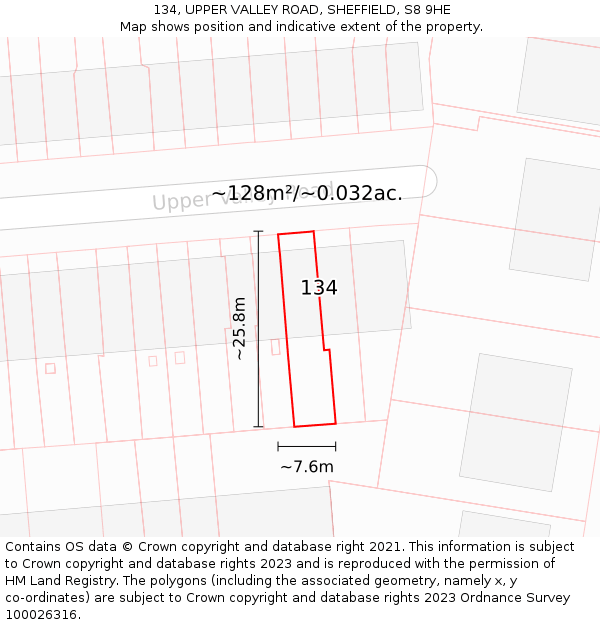 134, UPPER VALLEY ROAD, SHEFFIELD, S8 9HE: Plot and title map