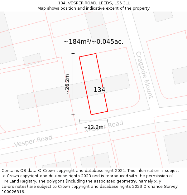 134, VESPER ROAD, LEEDS, LS5 3LL: Plot and title map