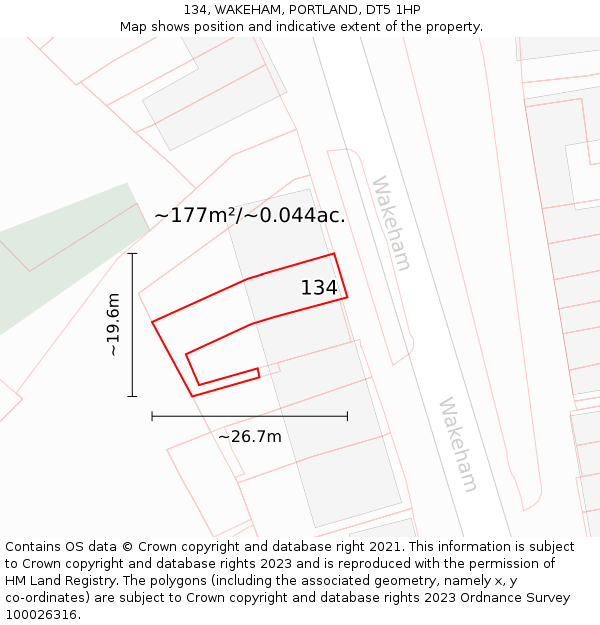 134, WAKEHAM, PORTLAND, DT5 1HP: Plot and title map