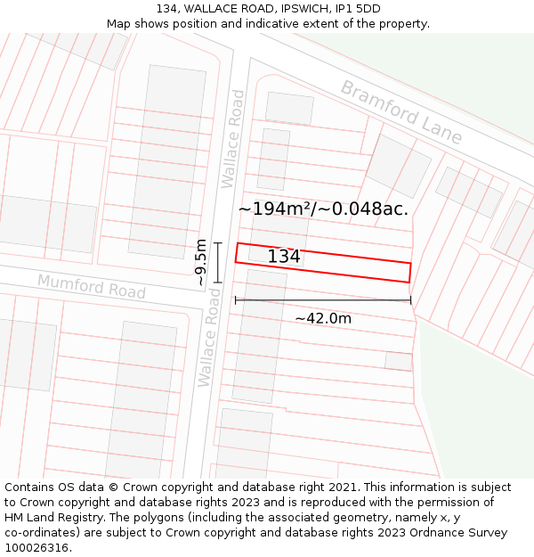 134, WALLACE ROAD, IPSWICH, IP1 5DD: Plot and title map