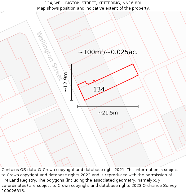 134, WELLINGTON STREET, KETTERING, NN16 8RL: Plot and title map