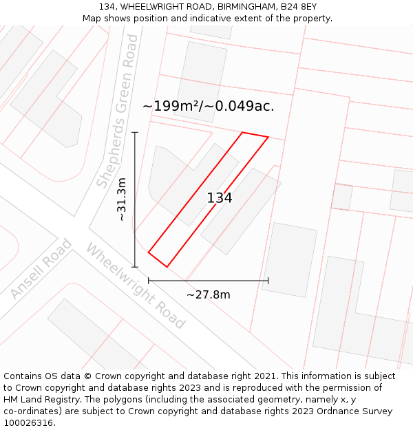 134, WHEELWRIGHT ROAD, BIRMINGHAM, B24 8EY: Plot and title map