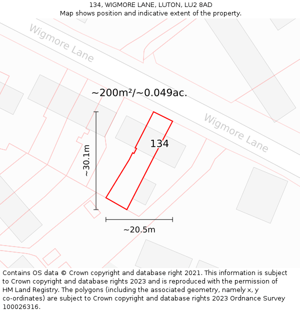 134, WIGMORE LANE, LUTON, LU2 8AD: Plot and title map