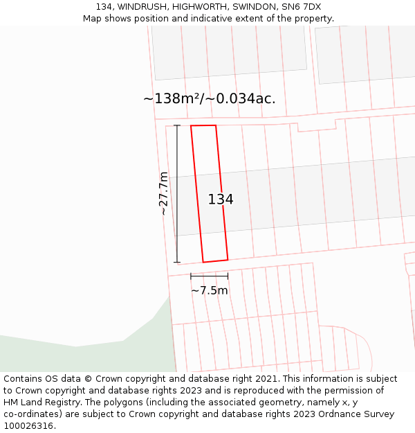 134, WINDRUSH, HIGHWORTH, SWINDON, SN6 7DX: Plot and title map