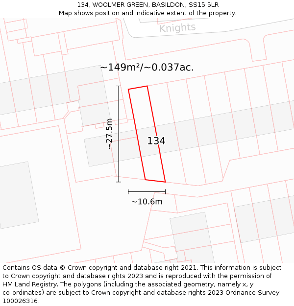 134, WOOLMER GREEN, BASILDON, SS15 5LR: Plot and title map