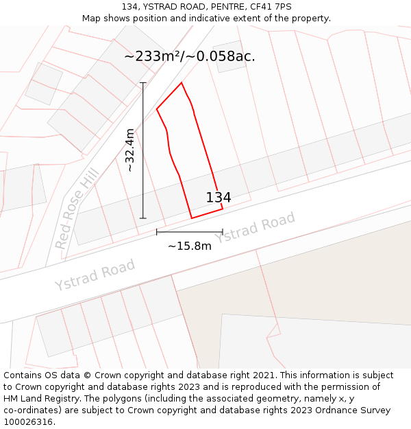 134, YSTRAD ROAD, PENTRE, CF41 7PS: Plot and title map