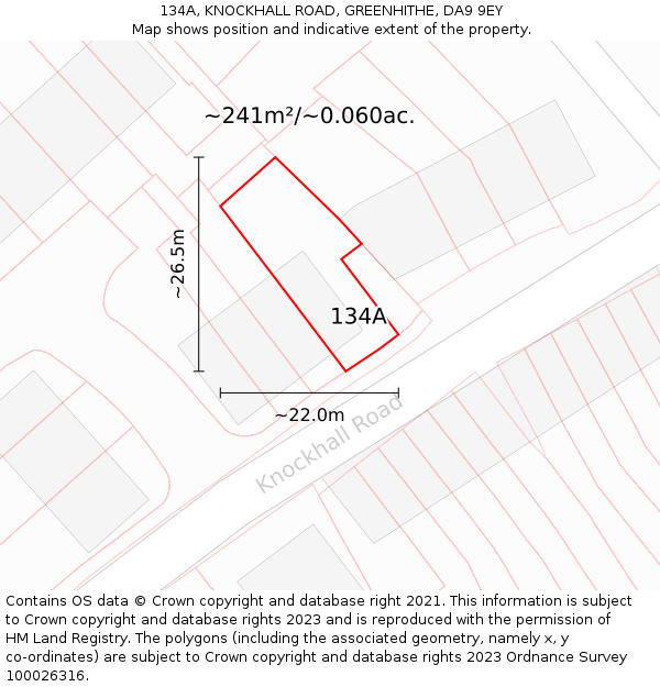 134A, KNOCKHALL ROAD, GREENHITHE, DA9 9EY: Plot and title map