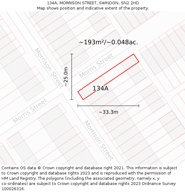 134A, MORRISON STREET, SWINDON, SN2 2HD: Plot and title map