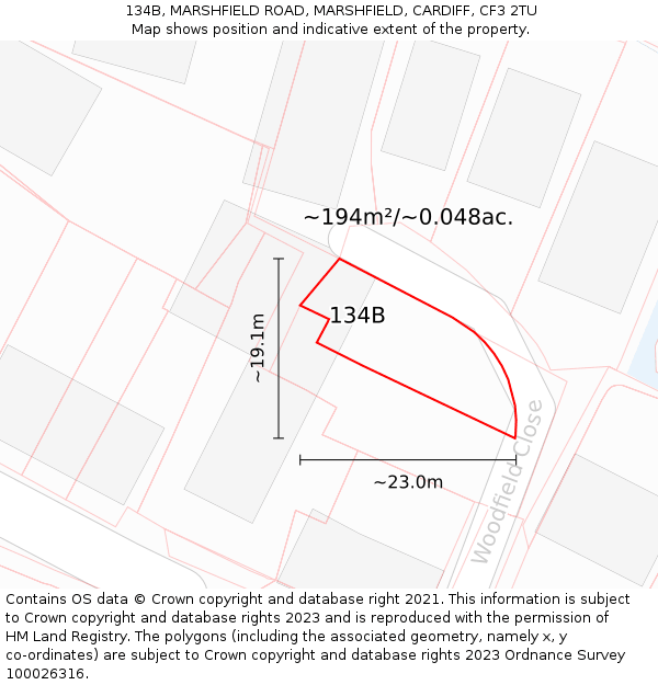 134B, MARSHFIELD ROAD, MARSHFIELD, CARDIFF, CF3 2TU: Plot and title map