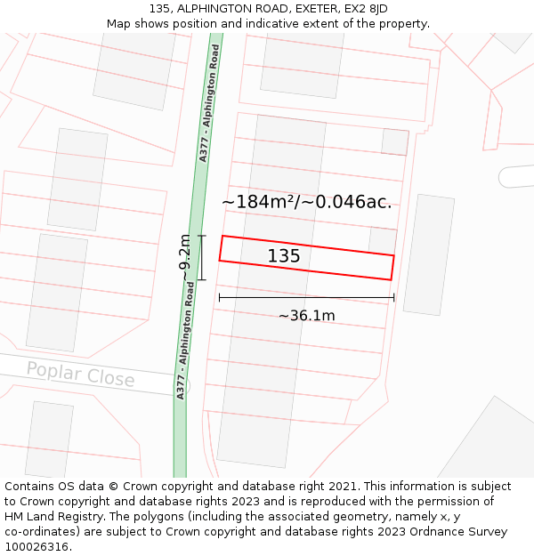 135, ALPHINGTON ROAD, EXETER, EX2 8JD: Plot and title map