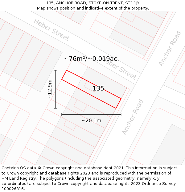 135, ANCHOR ROAD, STOKE-ON-TRENT, ST3 1JY: Plot and title map