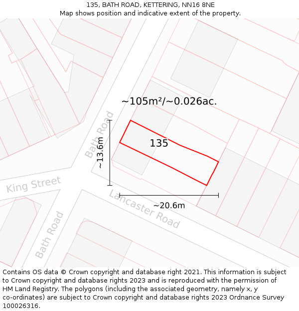 135, BATH ROAD, KETTERING, NN16 8NE: Plot and title map