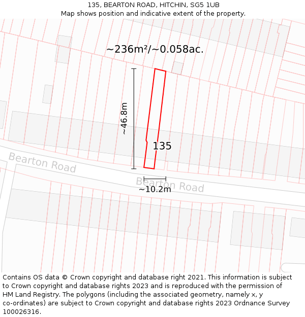 135, BEARTON ROAD, HITCHIN, SG5 1UB: Plot and title map