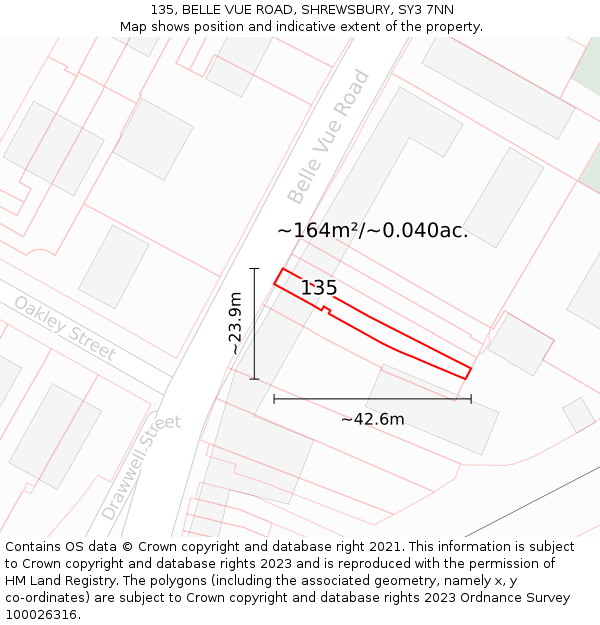 135, BELLE VUE ROAD, SHREWSBURY, SY3 7NN: Plot and title map