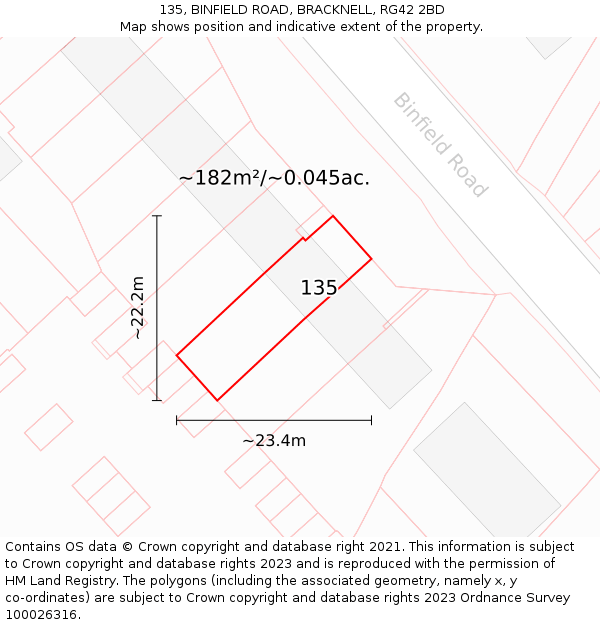 135, BINFIELD ROAD, BRACKNELL, RG42 2BD: Plot and title map